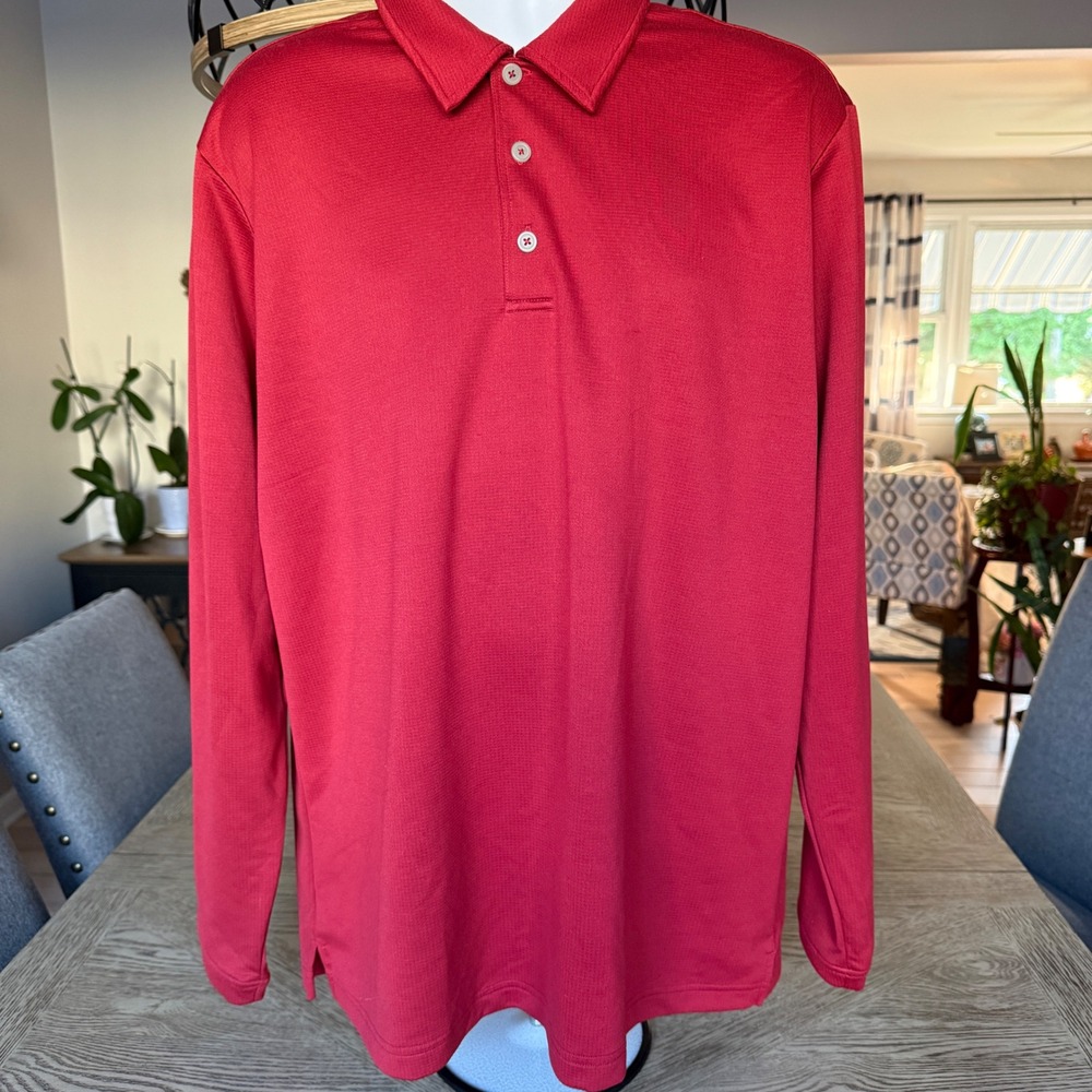 Adidas Climalite Mens XL Long Sleeve Golf Polo Shirt Red Textured RN 88387